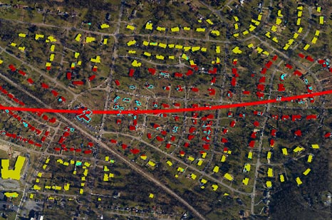 use geospatial imagery to assess damage