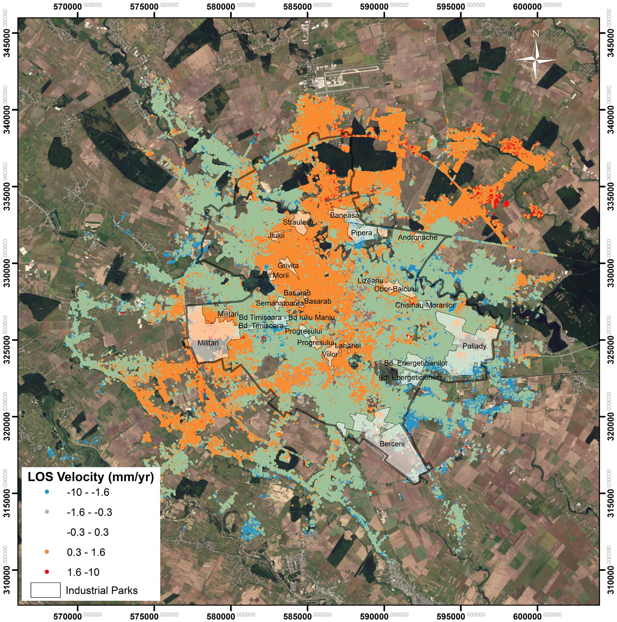SBAS InSAR ground deformation rates in Bucharest from 2011–2014 for TSX data