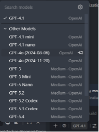 OpenAI model selection interface