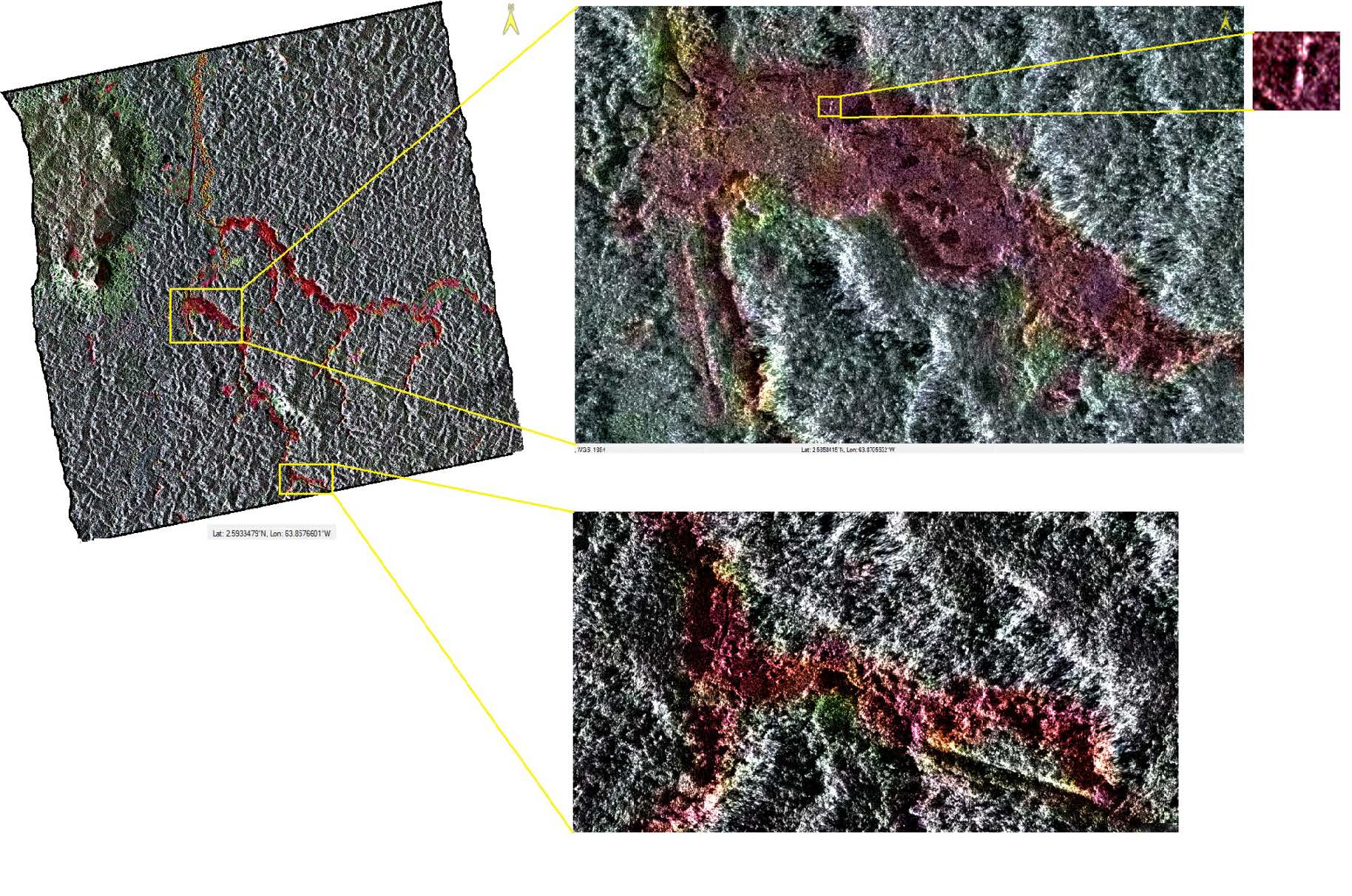 Mining site detail showing airstrips and equipment