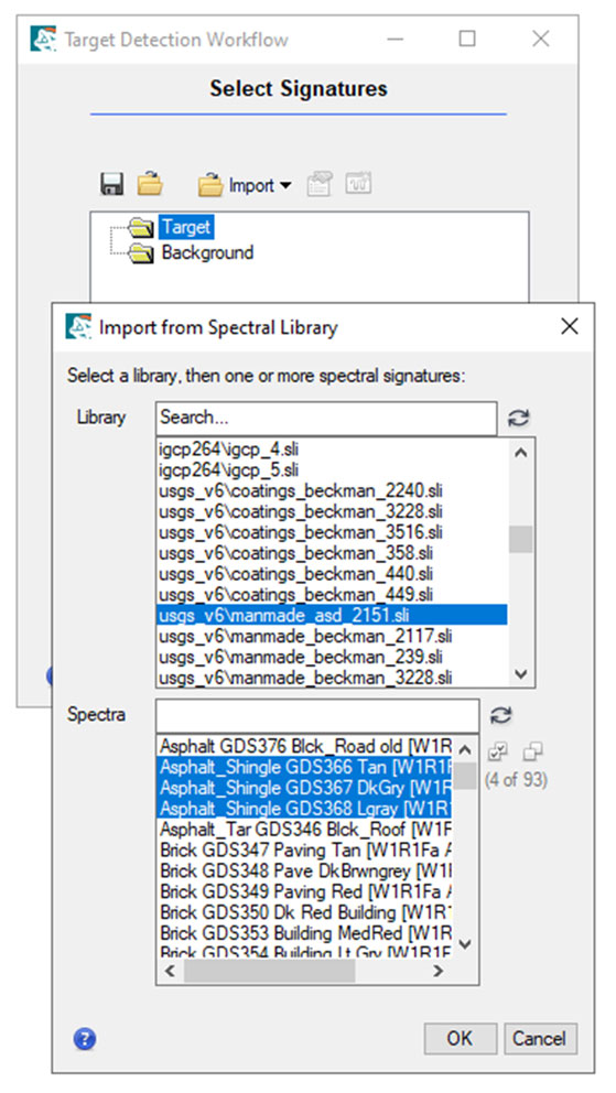 Figure 10: Example of selecting target spectra from a spectral library.