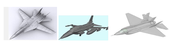 Three examples of the six CAD models used to sythesize training data